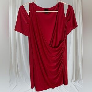 Torrid Red Draped Cold Shoulder Blouse Size 1(14-16)
